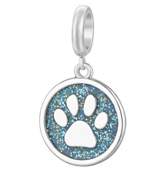 (image for) End Less Charm Drop - Enamel Glistening Paw Print Blue - Click Image to Close