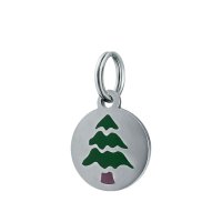 (image for) Small 12mm Stainless Round Charm - Christmas Tree Enamel