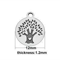 (image for) Small 12mm Stainless Round Charm - Tree of Life Heart