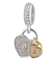 (image for) End Less Charm Drop - CZ Heart & Key Silver & Gold