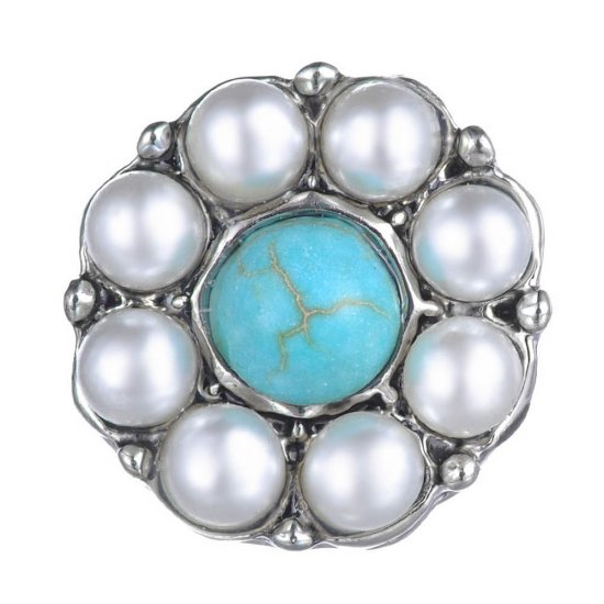 (image for) Mini 12mm Snap Jewelry Stone Turquoise & Pearl Halo - Click Image to Close
