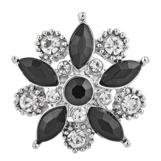 (image for) Snap Jewelry Rhinestone Black & Clear Flower - Click Image to Close