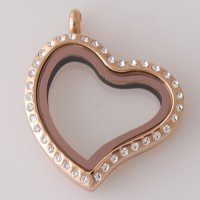 (image for) Large Stainless Steel Heart Locket - 30MM - Tilted Rose Gold CZ