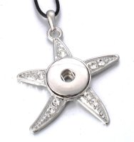 (image for) Snap Jewelry Rhinestone Starfish Leather Necklace 17"+2" Ext.