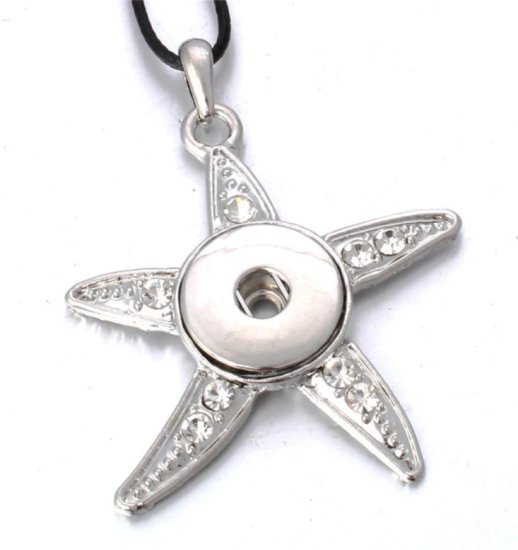 (image for) Snap Jewelry Rhinestone Starfish Leather Necklace 17"+2" Ext. - Click Image to Close