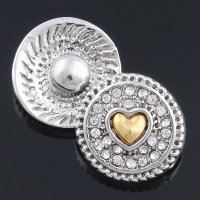 (image for) Mini 12mm Snap Jewelry Rhinestone Heart Silver & Gold