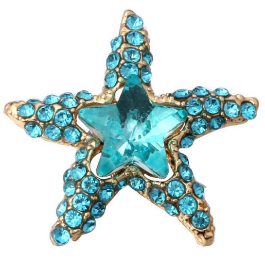 (image for) Snap Jewelry Rhinestone - Gold-tone Starfish Teal & Blue - Click Image to Close
