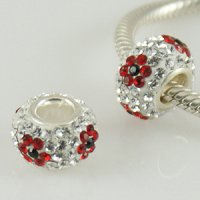 (image for) Austrian Crystal Charm 925 - 5 Row - Flower Clear Red & Black