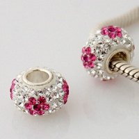 (image for) Austrian Crystal Charm 925 - 5 Row - Flower Clear w/ Pink Petals