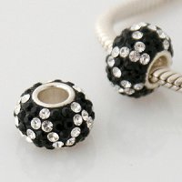 (image for) Austrian Crystal Charm 925 - 5 Row - Black Clear Diagonal Lines