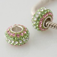(image for) Austrian Crystal Charm 925 - 5 Row - Pink Clear & Lime