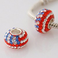 (image for) Austrian Crystal Charm 925 - 5 Row - USA Flag Red White & Blue