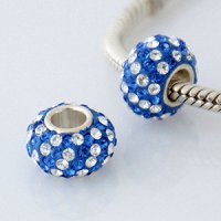(image for) Austrian Crystal Charm 925 - 5 Row - Blue & Clear Diagonal Lines