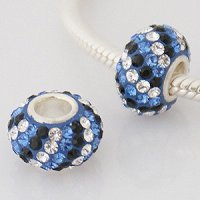 (image for) Austrian Crystal Charm 925 - 5 Row - Blue, Black & Clear