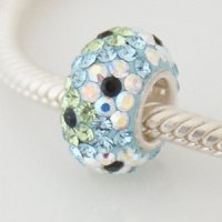 (image for) Austrian Crystal Charm 925 - 5 Row - Flower AB Lime Light Blue