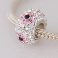 (image for) Austrian Crystal Charm 925 - 5 Row - Clear w/ Pink Flower