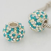 (image for) Charm 925 - 7 Row - Giant Crystals - Teal, Pale Yellow & Clear