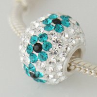 (image for) Charm 925 - 7 Row Giant - Clear w/ Teal Flower