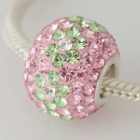 (image for) Charm 925 - 7 Row - Giant Crystals - Light Pink & Peridot Lime