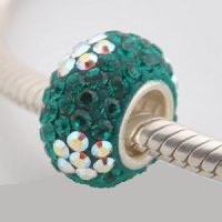 (image for) Austrian Crystal Charm 925 - 5 Row - Emerald Green w/ AB Clear
