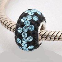 (image for) Austrian Crystal Charm 925 - 5 Row - Zig-Zag Black & Light Blue