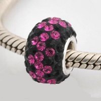 (image for) Austrian Crystal Charm 925 - 5 Row - Zig-Zag Black & Fuchsia