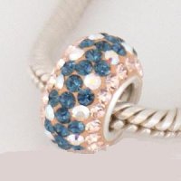 (image for) Austrian Crystal Charm 925 - 5 Row - Peach Blue & AB Clear