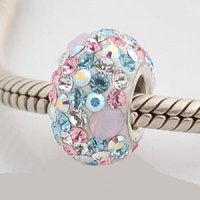 (image for) Austrian Crystal Charm 925 - 5 Row - Opalescent Pink Light Blue